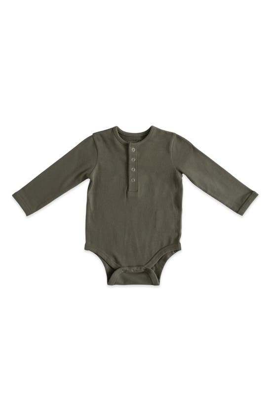 Shop Pehr Essential Long Sleeve Organic Cotton Bodysuit In Olive