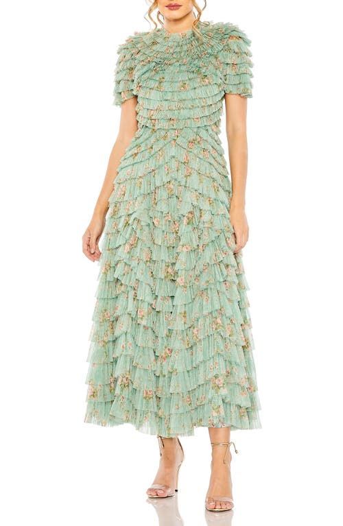 Mac Duggal Tiered Ruffle Maxi Dress Sage Multi at Nordstrom,