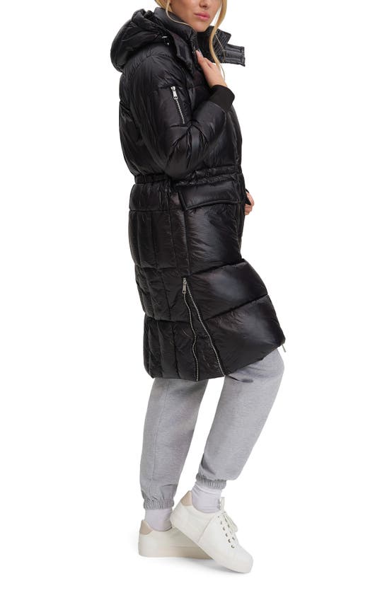Noize Quilted Long Hooded Puffer Jacket In Black