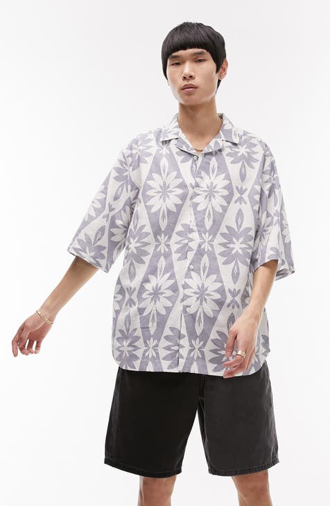 Relaxed Fit Floral Print Short Sleeve Button-Up Shirt