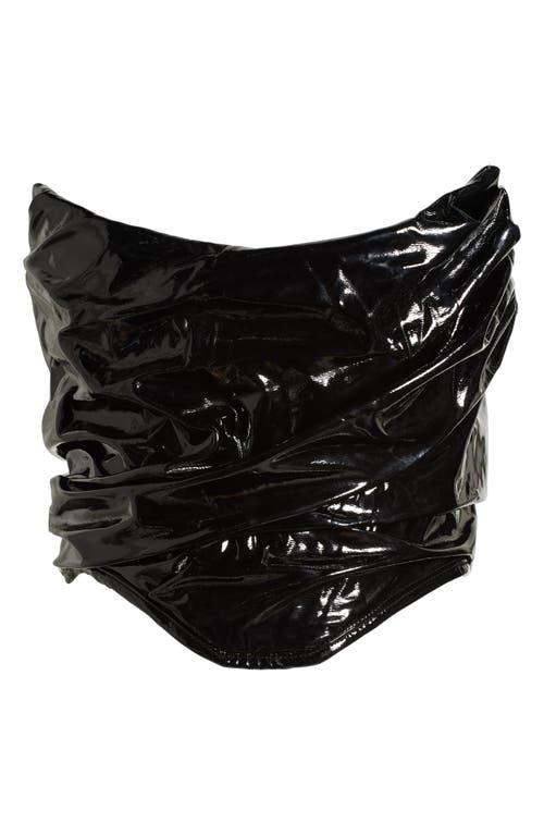 Shop House Of Cb Marla Faux Patent Leather Corset Top In Black