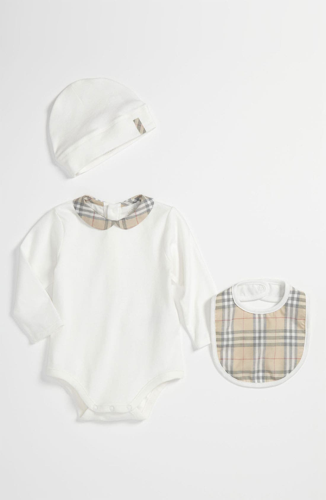 Burberry Bodysuit, Hat & Bib Set (Baby) Nordstrom