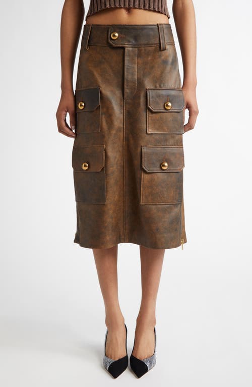 Vaquera Lambskin Leather Midi Skirt in Vieilli Brown 