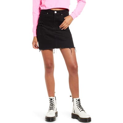 Prosperity Denim Raw Hem Denim Miniskirt, Black