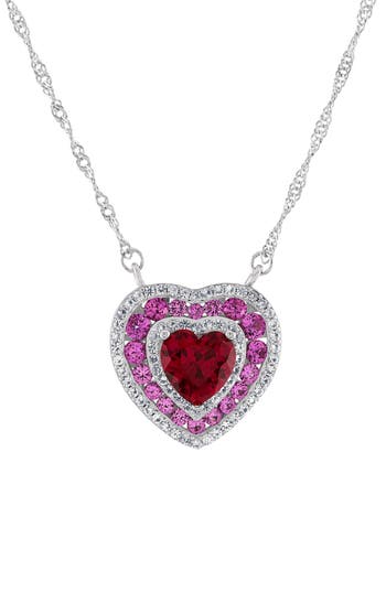 Fzn Lab Created Ruby Crystal Heart Pendant Necklace In Red/silver