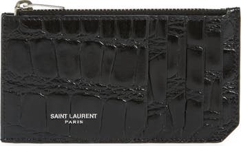 Saint Laurent Monogram Fragments Zippered Card Case - Neutrals