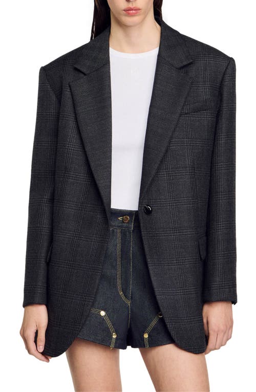 Shop Sandro Checked Suit Jacket In Dark Grey