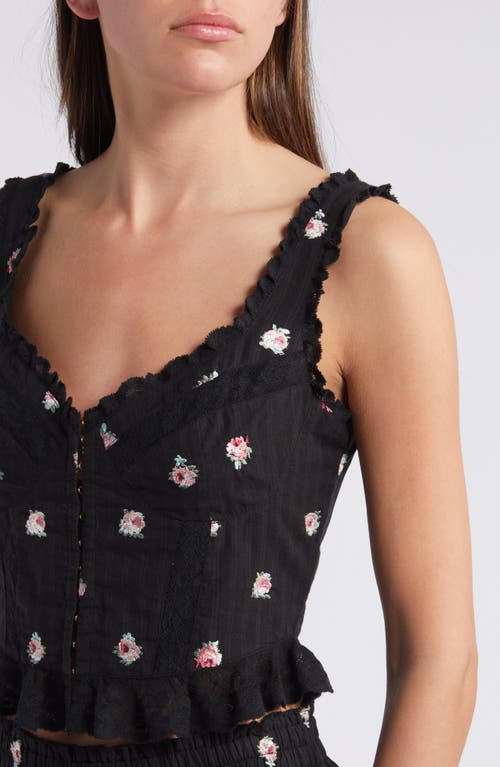 Shop Loveshackfancy Galette Floral Embroidered Peplum Top In Black Combo