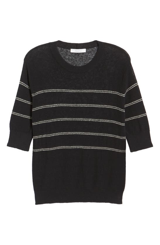 Max Mara Calamo Striped Linen Blend Knit T-shirt In Black