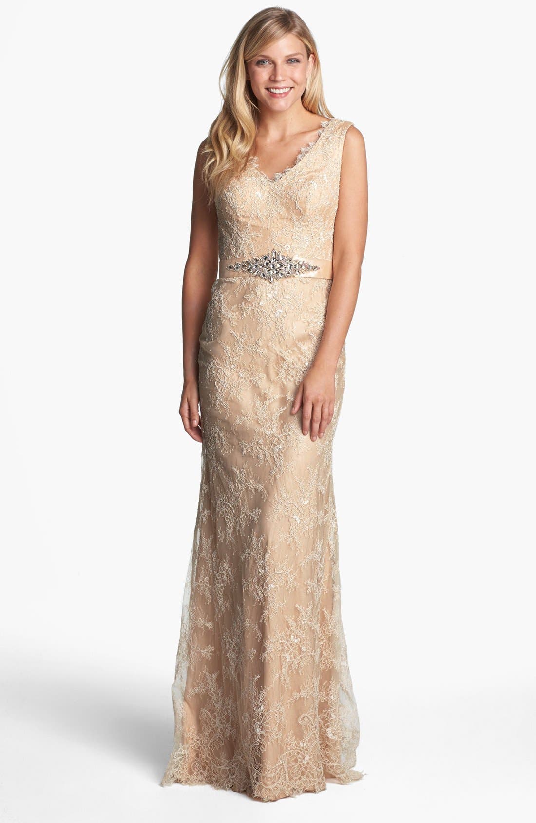 La Femme Embellished Sleeveless Lace Gown Nordstrom
