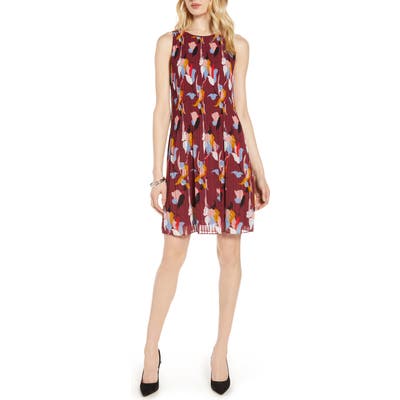 Petite Halogen Pleated Sleeveless Shift Dress, Burgundy