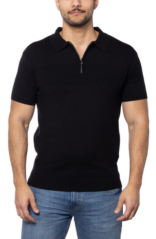 Spring + Mercer Ottoman Accent Short Sleeve Half-zip Sweater In Black