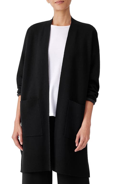 Eileen Fisher Wool Blend Cardigan In Black/charcoal