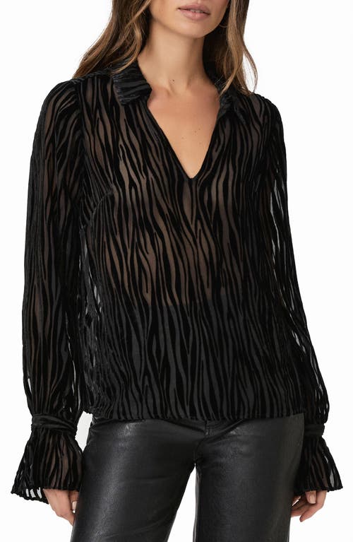 PAIGE Benet Sheer Animal Stripe Top Black at Nordstrom,