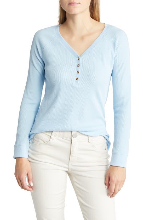 Caslon Waffle Knit Organic Cotton Blend Henley Top In Blue Quiet