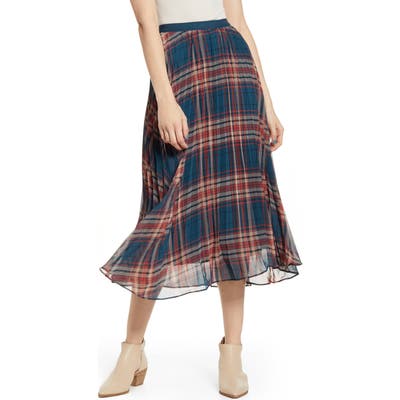 Band Of Gypsies Come As You Are Plaid Midi Skirt, Blue