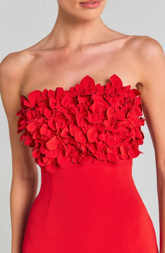 Shop Nadine Merabi Flower Ruffle Sleeveless Midi Dress In Red