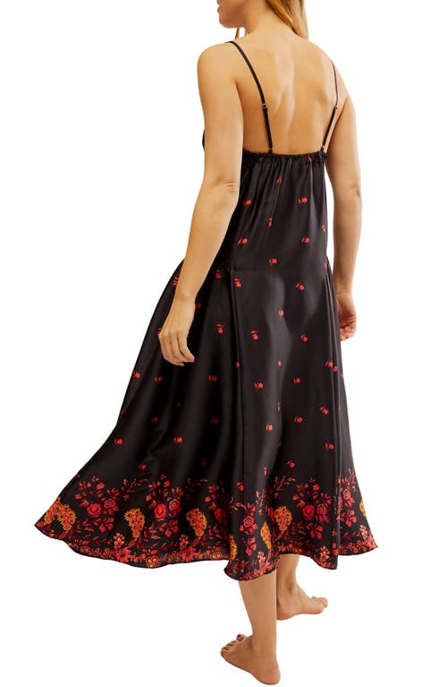 Free People On My Own Floral Satin Nightgown In Black Combo