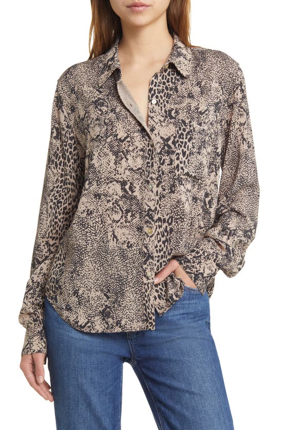 Rails Josephine Stripe Button-up Blouse In Taupe Mixed Animal
