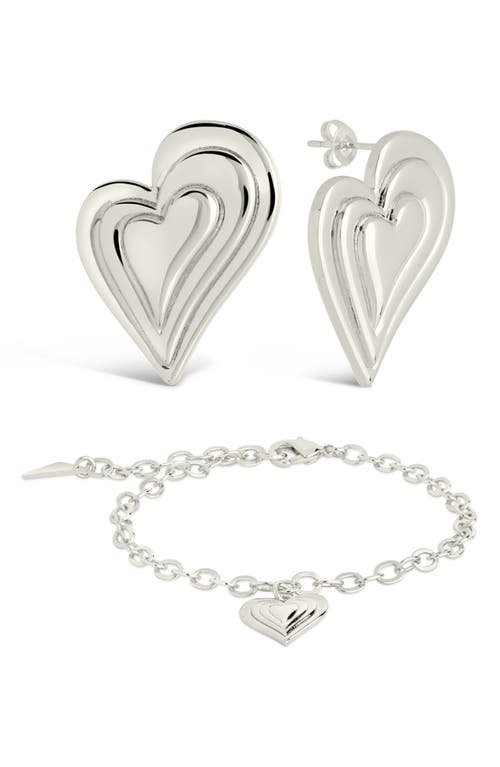 Shop Sterling Forever Beating Hearts Drop Earrings & Charm Bracelet Set In Silver