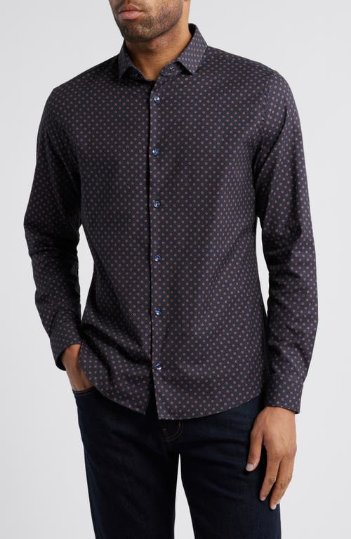 Stone Rose Modern Dot Print Button-Up Shirt in Navy 