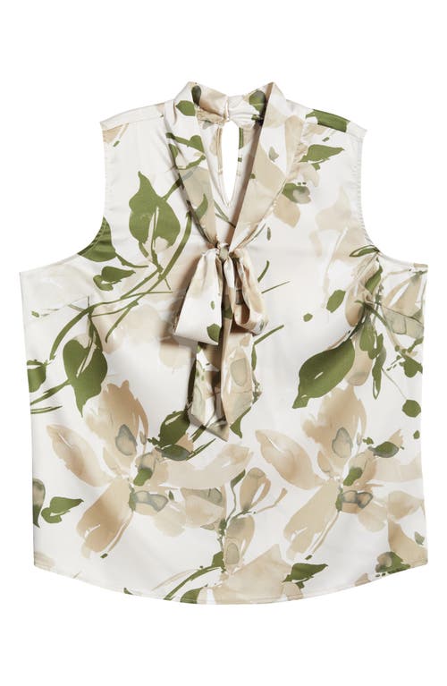 Floral Bow Neck Sleeveless Top in Sand Loden