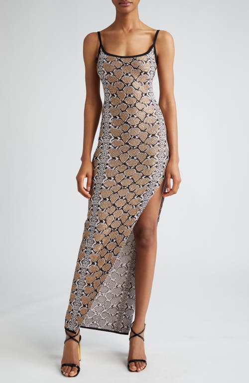 Sequin Embellished Python Jacquard Maxi Dress in Eki Black Multi