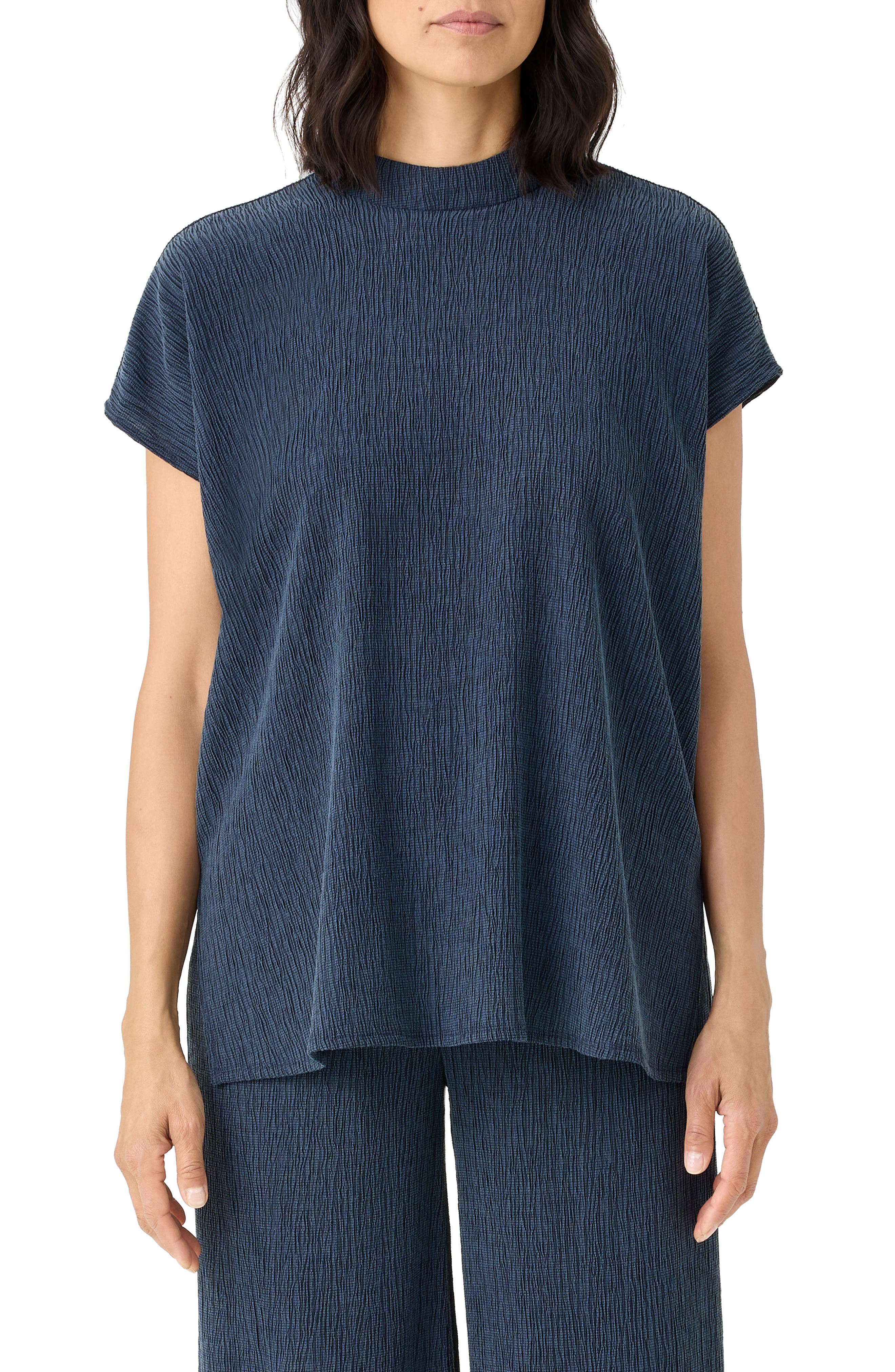 Eileen Fisher Mock Neck Cap Sleeve Longline Top Nordstromrack