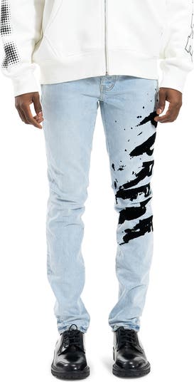 PURPLE BRAND Flocked Painted Wordmark Skinny Jeans