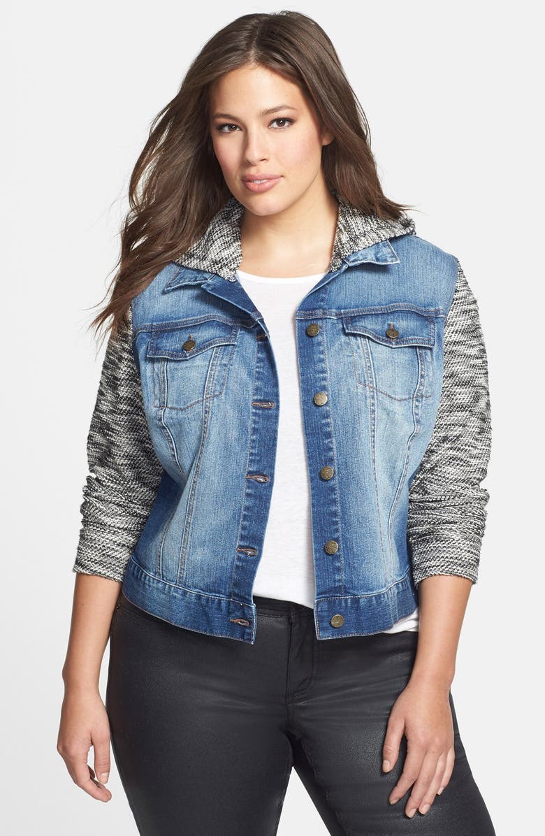Jessica Simpson Mixed Media Denim Jacket (Plus Size) | Nordstrom