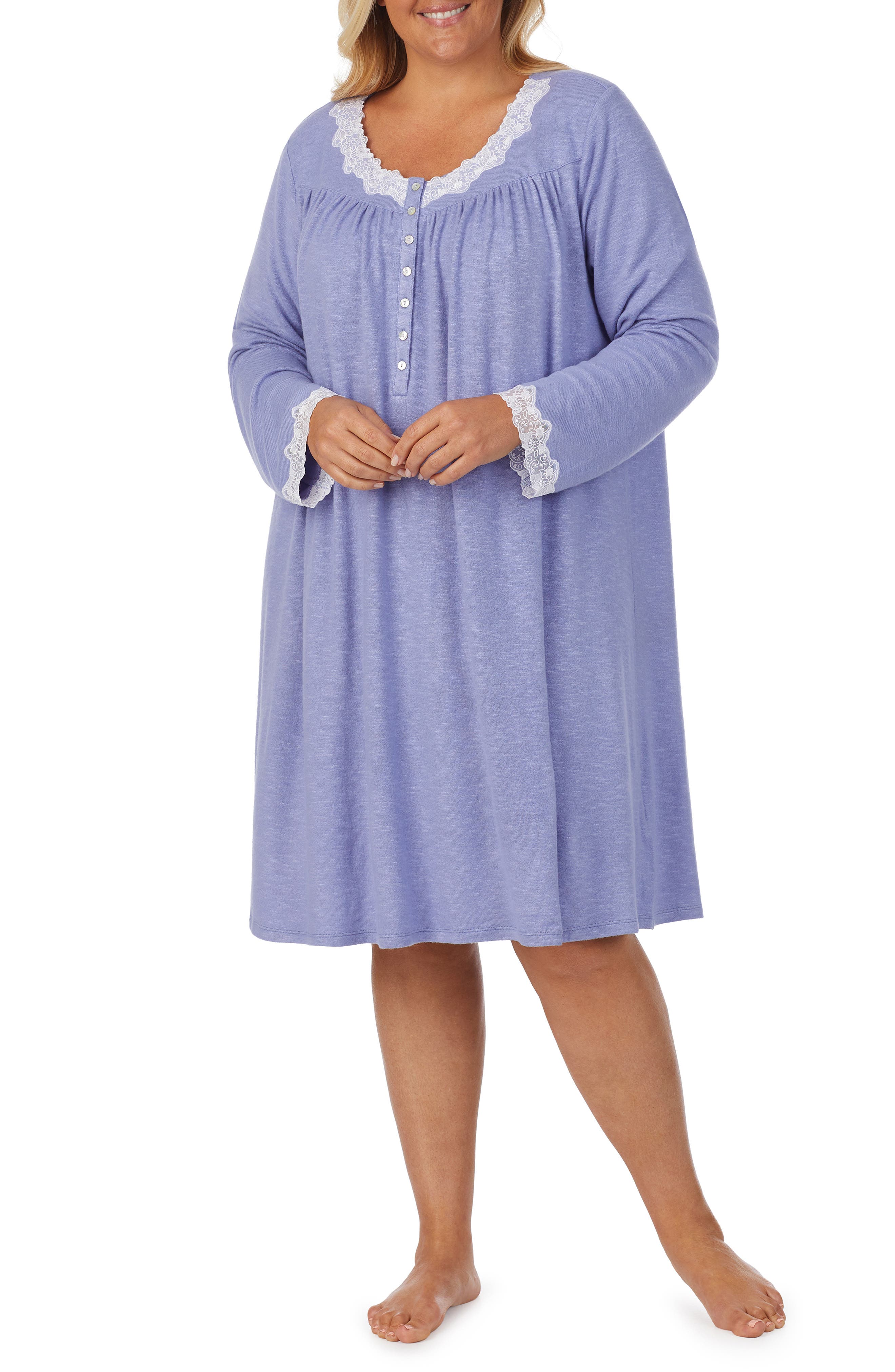 Womens Floral Cotton Blend Long Sleeve Nightgown Available in Plus Size