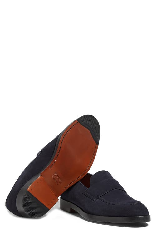 Shop Zegna Torino Suede Loafer In Navy