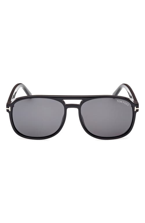 Shop Tom Ford Rosco 58mm Navigator Sunglasses In Shiny Black/logo/smoke