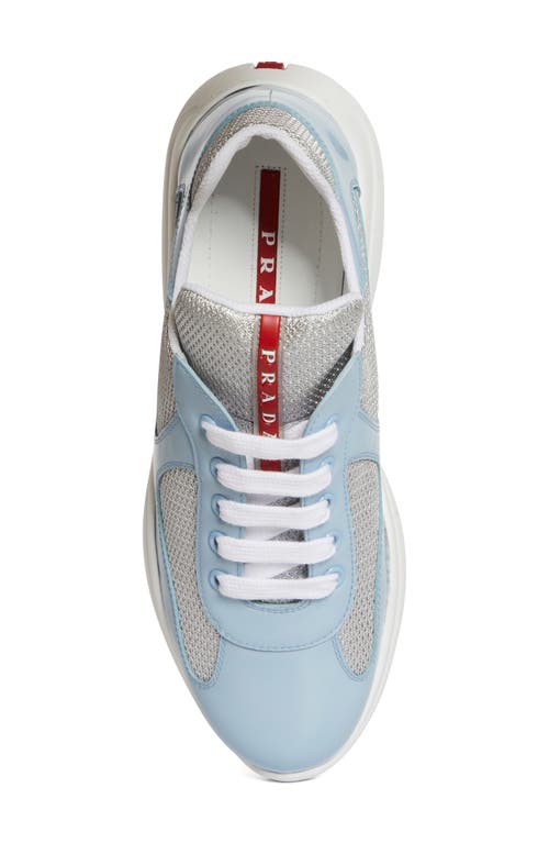 Prada Multicolor Leather And Fabric America's Cup Sneaker 25s In Celeste