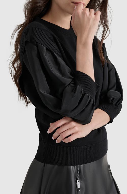 Shop Dkny Mixed Media Layered Crewneck Sweater In Black/black