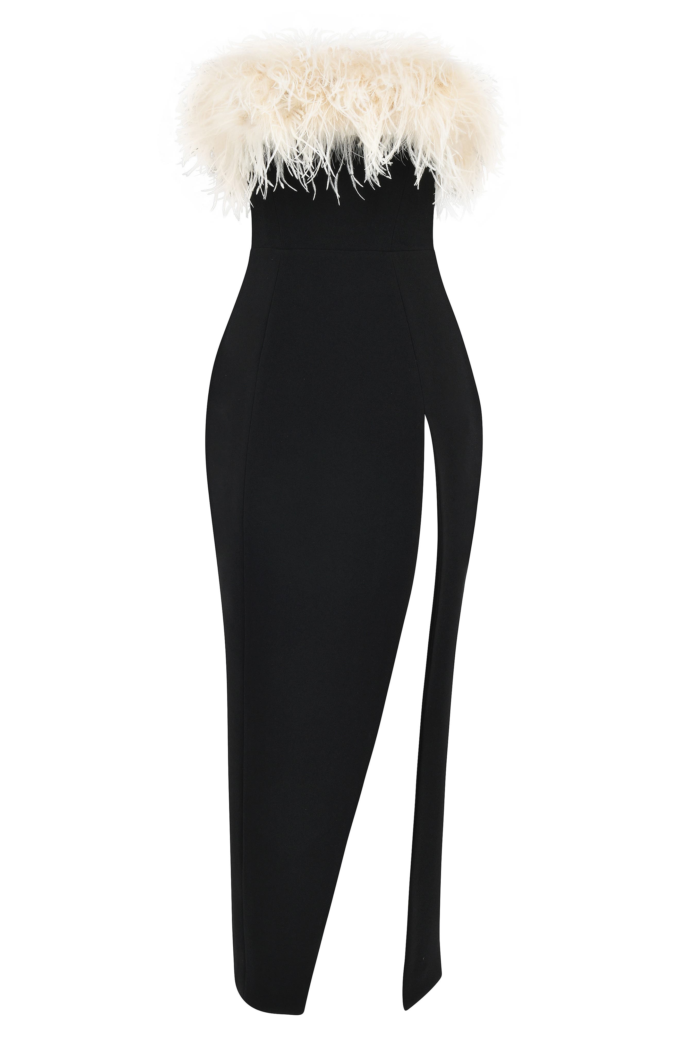 HOUSE OF CB Feather Trim Stretch Crepe Cocktail Dress in Black