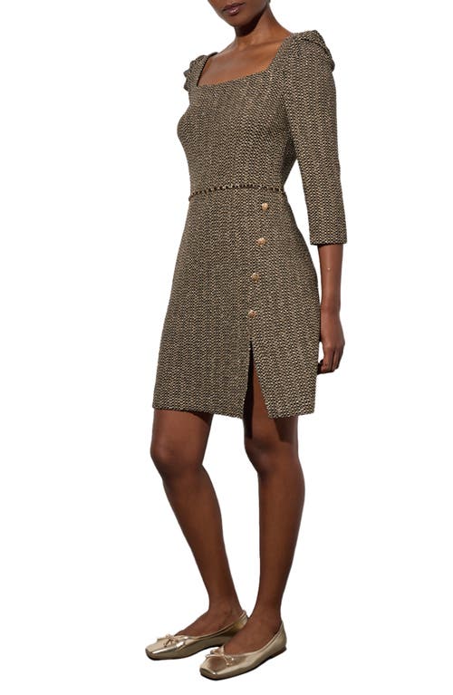 Shop Ming Wang Metallic Tweed Sheath Dress In Black/gold