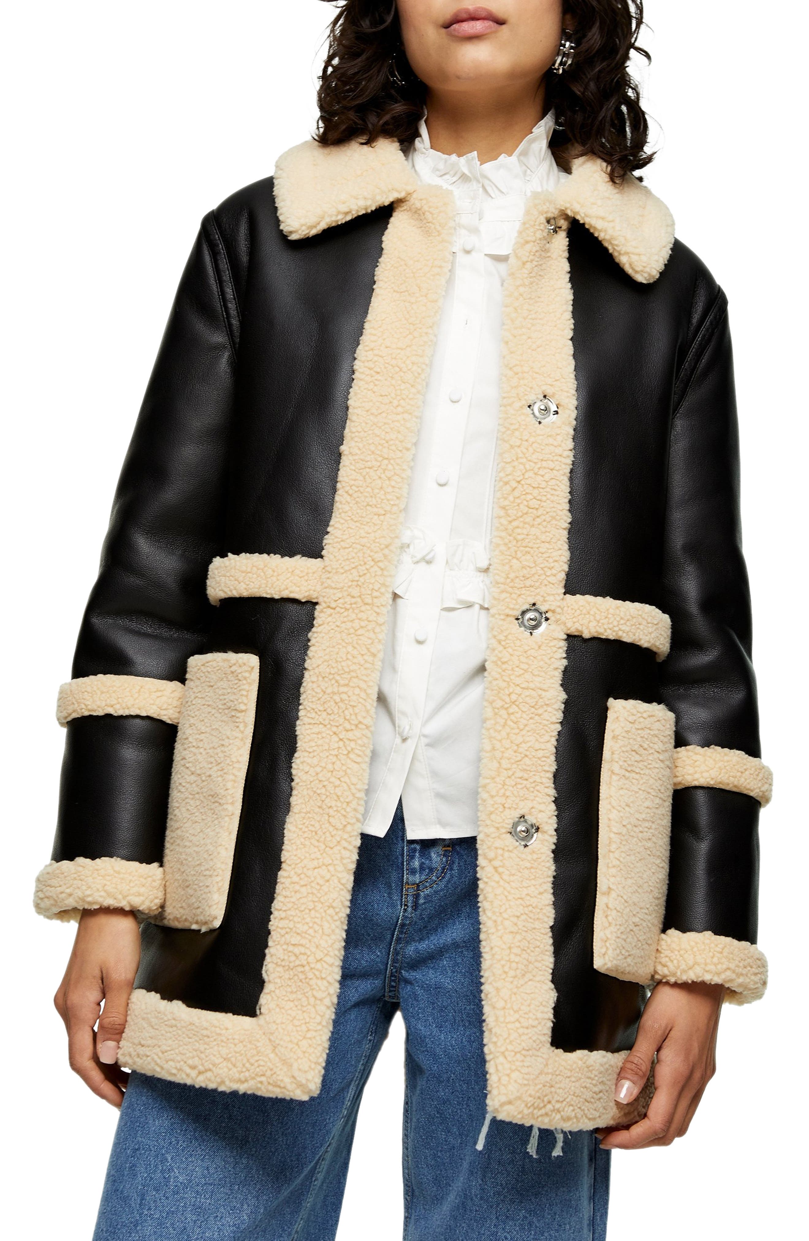 reversible faux shearling coat