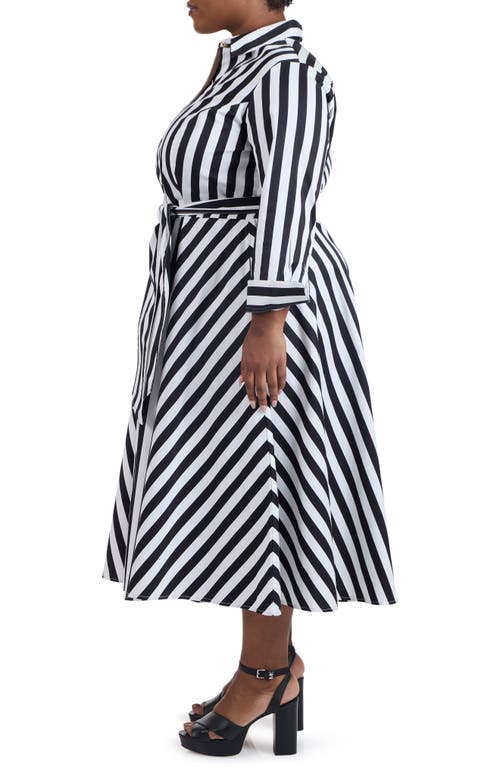 Shop Pari Passu Stripe Long Sleeve Cotton Poplin Shirtdress In Black/white