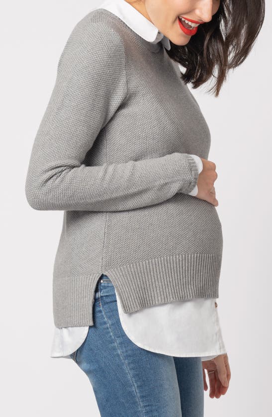 Shop Seraphine Layered Maternity/nursing Sweater In Grey/ White