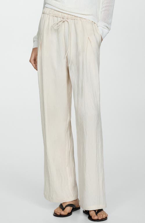 Shop Mango Pull-on Relaxed Straight Leg Pants In Ecru