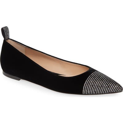 Gianvito Rossi Crystal Pointy Toe Velvet Flat - Black