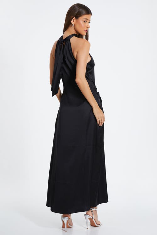 Quiz Satin Halterneck Midi Dress In Black