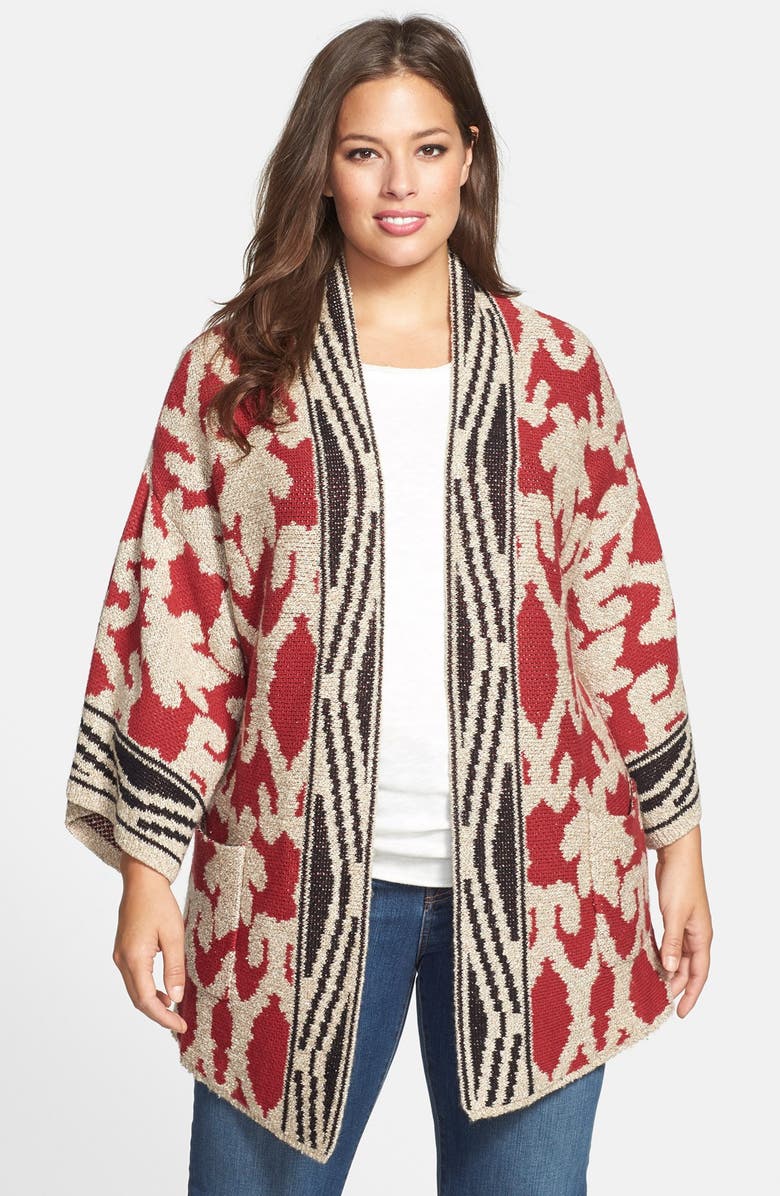 Lucky Brand Border Print Textured Open Front Cardigan (Plus Size ...
