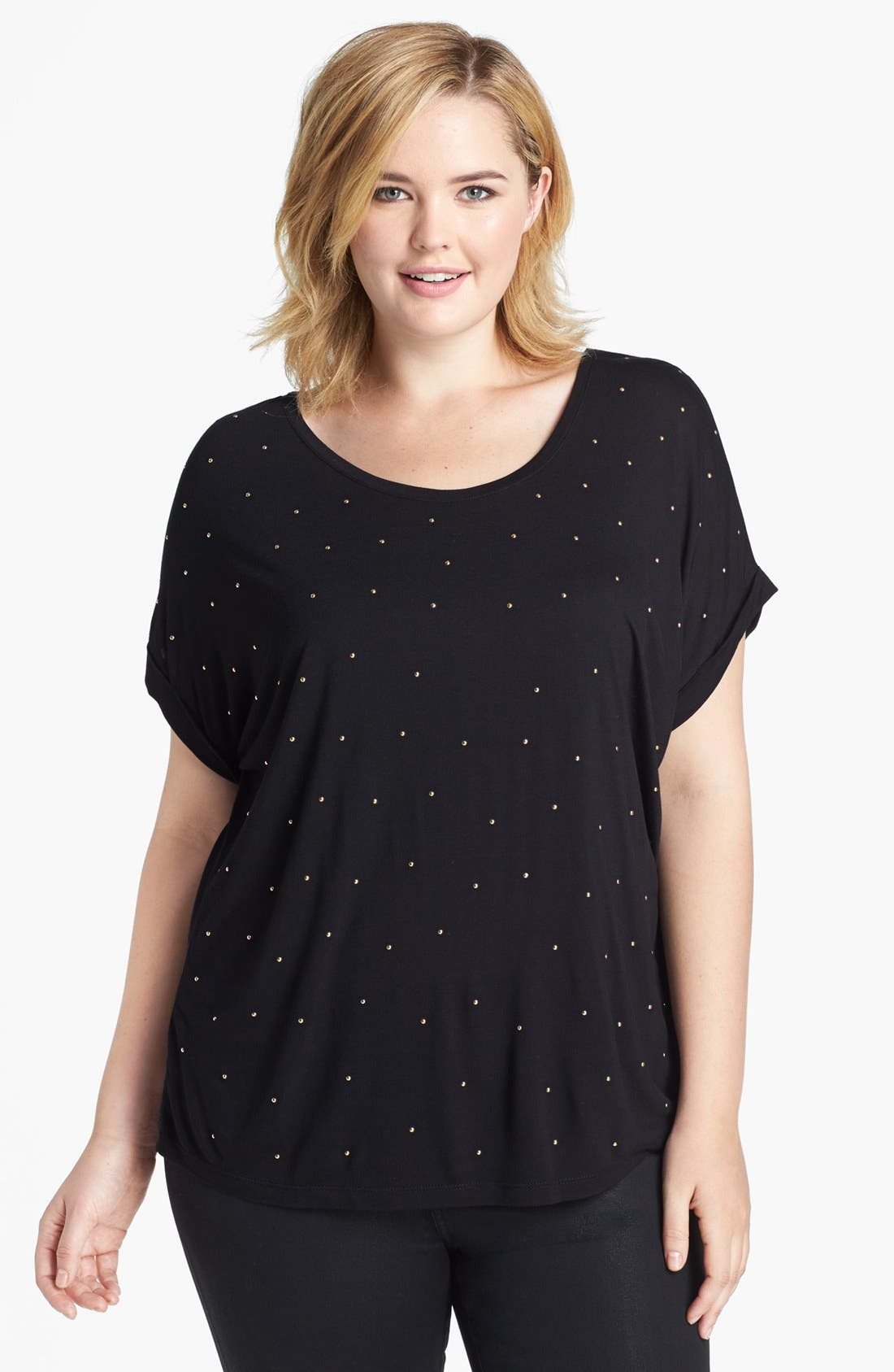 Kische Studded Mixed Media Top (Plus Size) Nordstrom