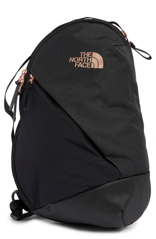 The North Face Isabella Water Repellent Sling Bag In Black Light Heather/coral