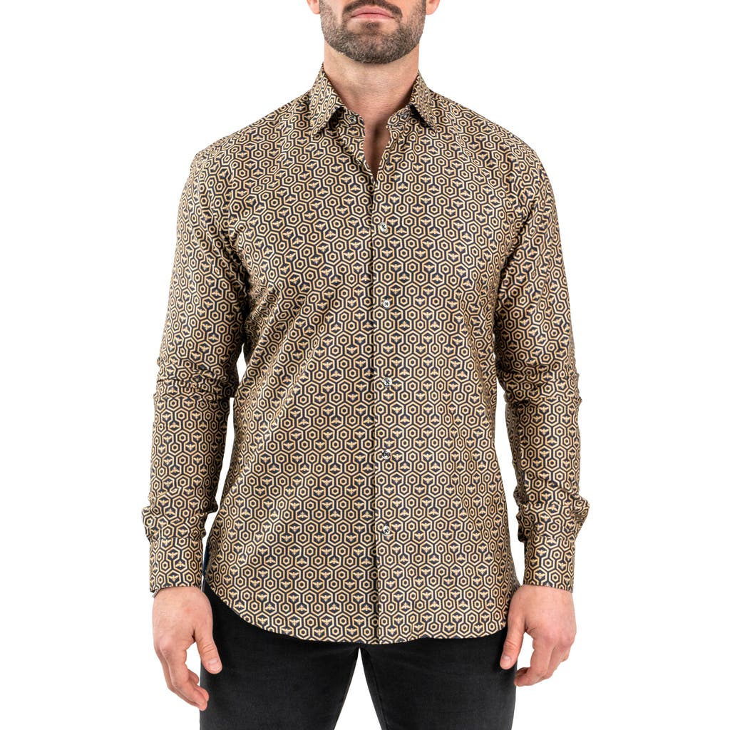 Maceoo Fibonacci Honeycomb Black Contemporary Fit Button-up Shirt In Black