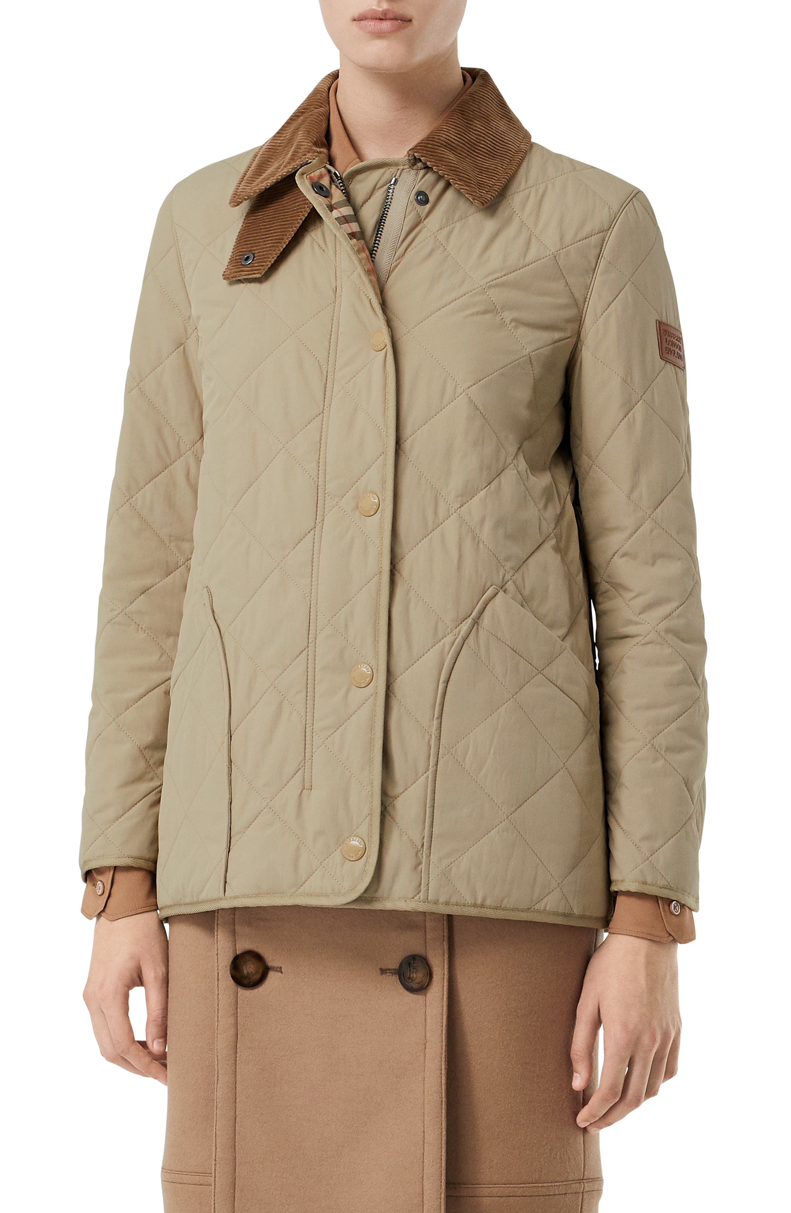 Burberry Cotswold Thermoregulated Quilted Barn Jacket in Honey