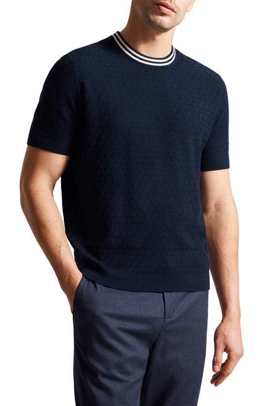 Shop Ted Baker Hanam Textured Short Sleeve Sweater In Navy