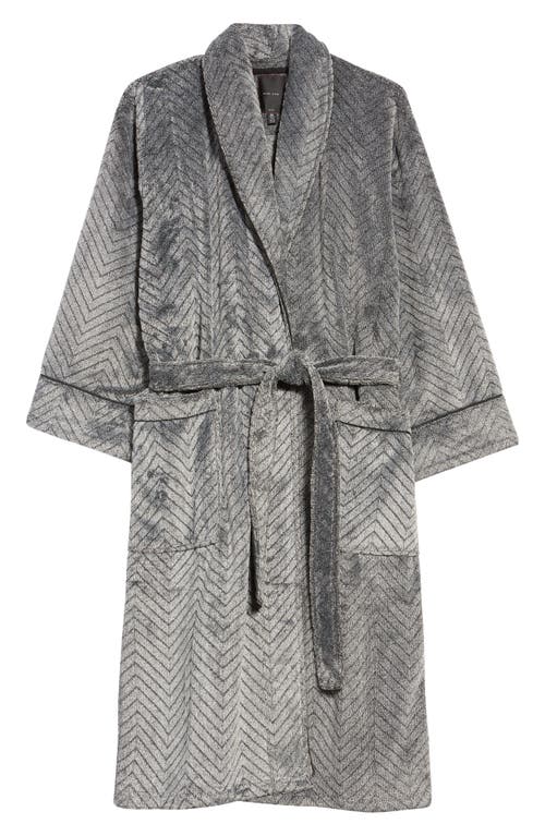 Daniel Buchler Men's Herringbone Plush Fleece Robe in Dark Grey